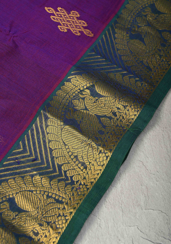 Purple Dual Tone  Koravi Kanchi Silk Cotton Handloom Saree with Contrast Zari Border