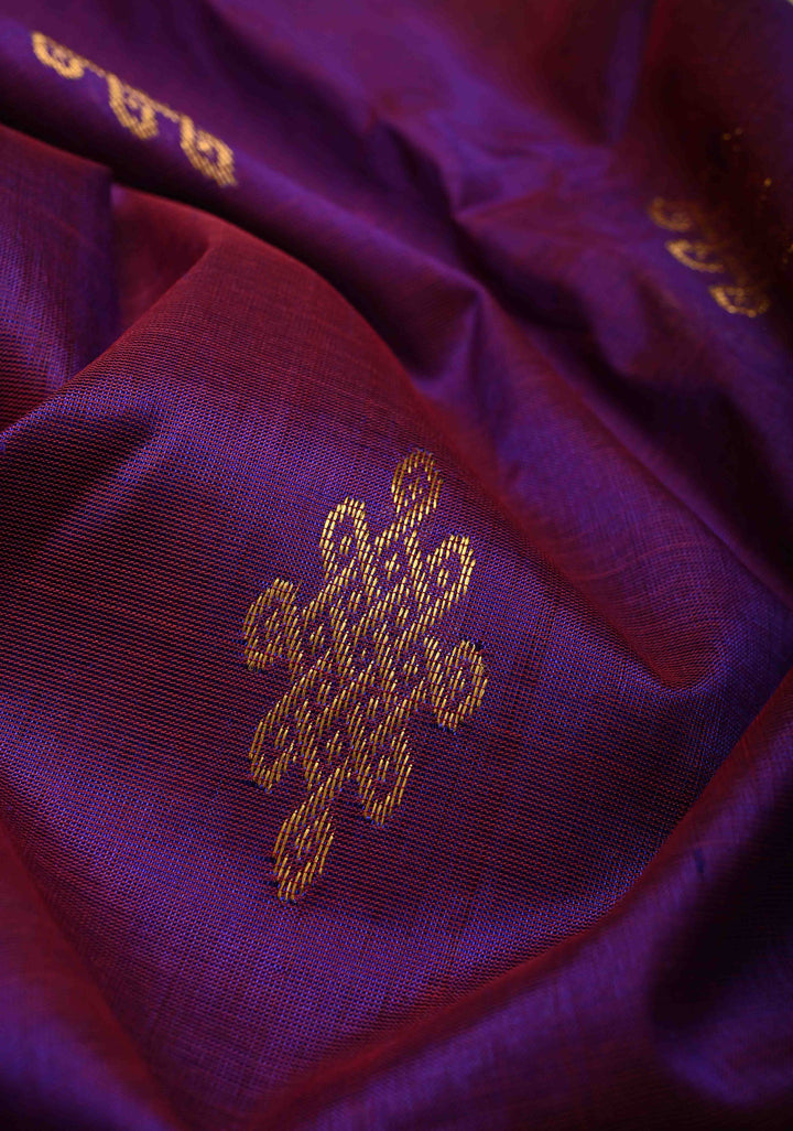 Purple Dual Tone  Koravi Kanchi Silk Cotton Handloom Saree with Contrast Zari Border