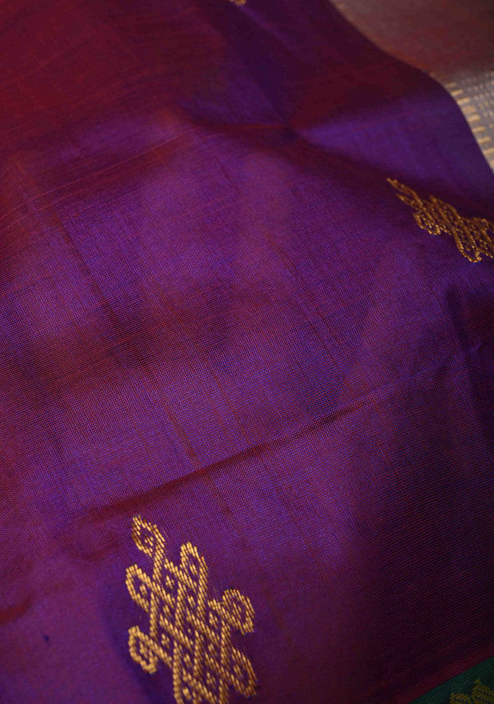 Purple Dual Tone  Koravi Kanchi Silk Cotton Handloom Saree with Contrast Zari Border
