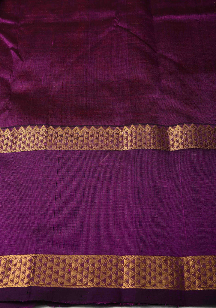 Raspberry Kanchi Silk Cotton Saree with Podi Kattam Zari Checks and Contrast Zari Butta Border