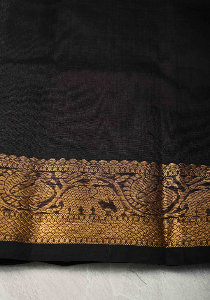 Pista Green Zari Checks on Kanchi Silk Cotton Saree with Paisely Motif on Contrast Zari Border