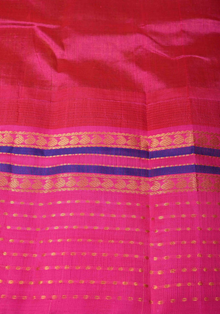 Green Yellow Dual Tone Kanchi Silk Cotton Saree with Buttas Zari Checks  and Contrast Zari Border