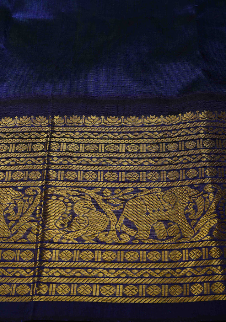 Bright  Green Korvai Kanchi Silk Cotton Handloom Saree with Contrast Zari Border