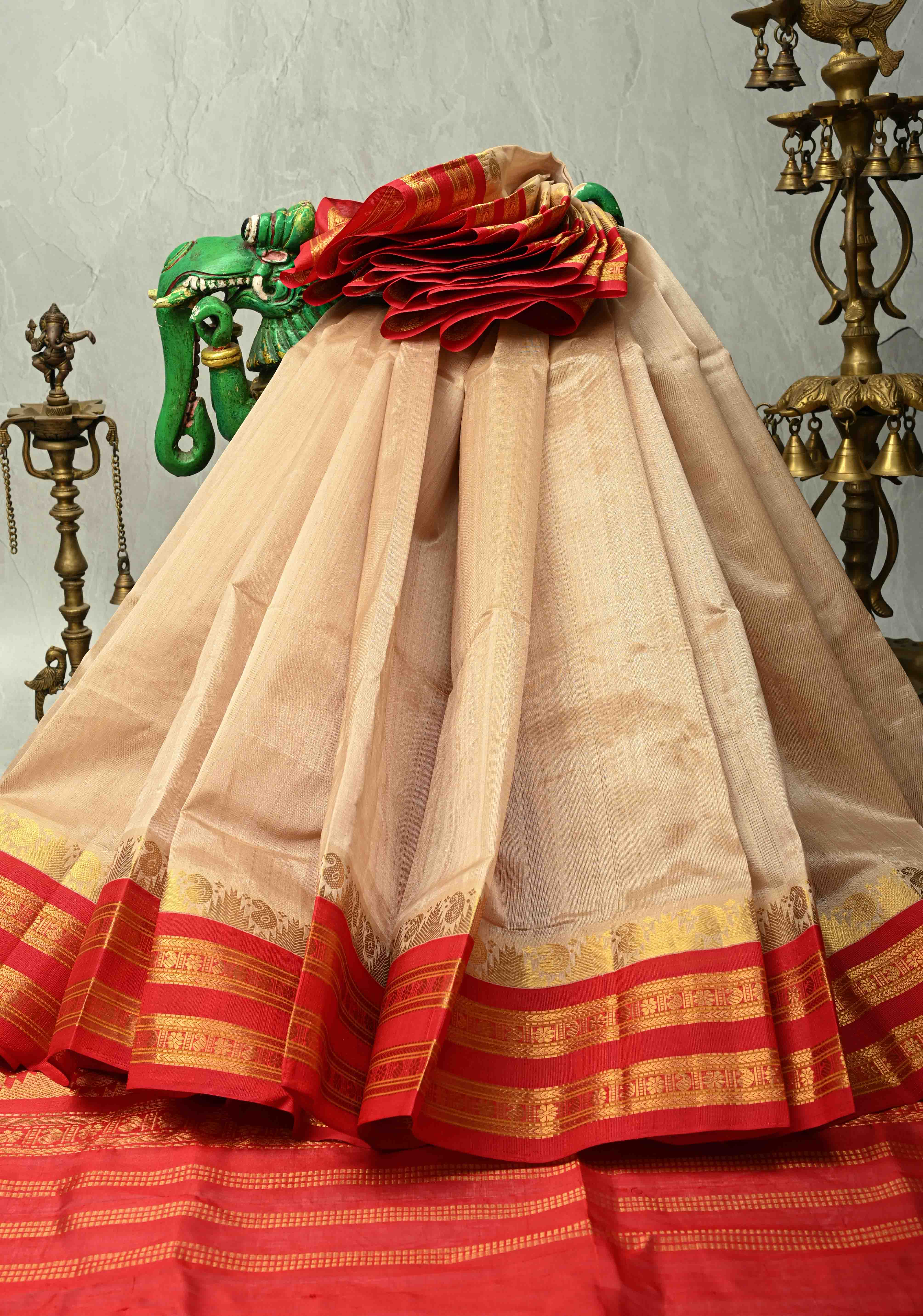 Kanchi Cotton Saree : Dark Green x Maroon