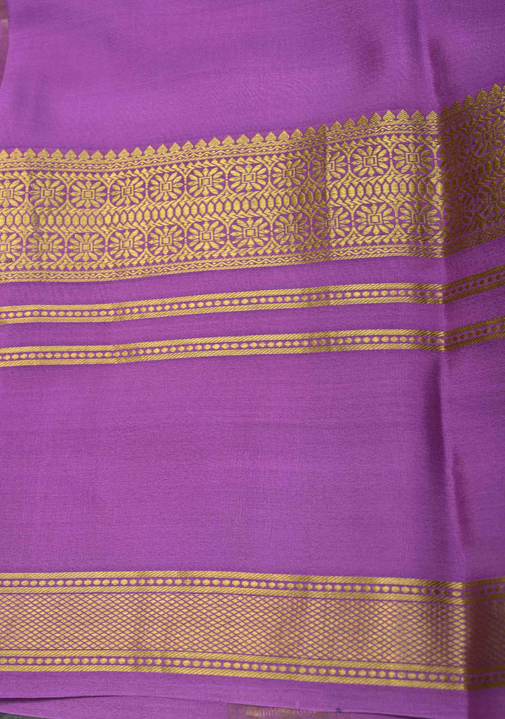 Tea Green Pure Mysore Crepe Silk Sarees with Floral Digital Print and Fancy Borders | SILK MARK CERTIFIED