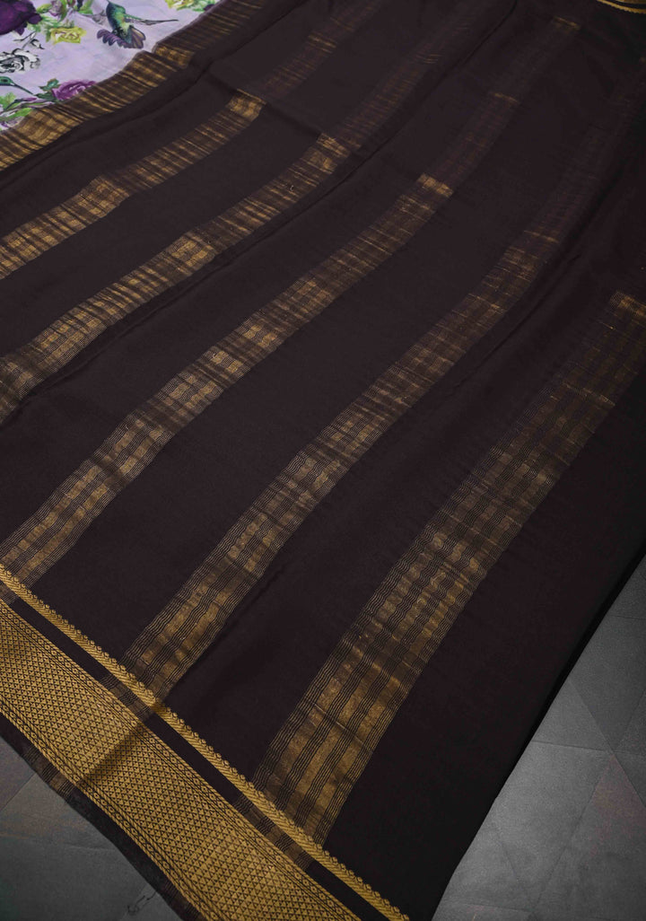 Lilac Pure Mysore Crepe Silk Sarees with Floral Digital Print and Fancy Borders | SILK MARK CERTIFIED