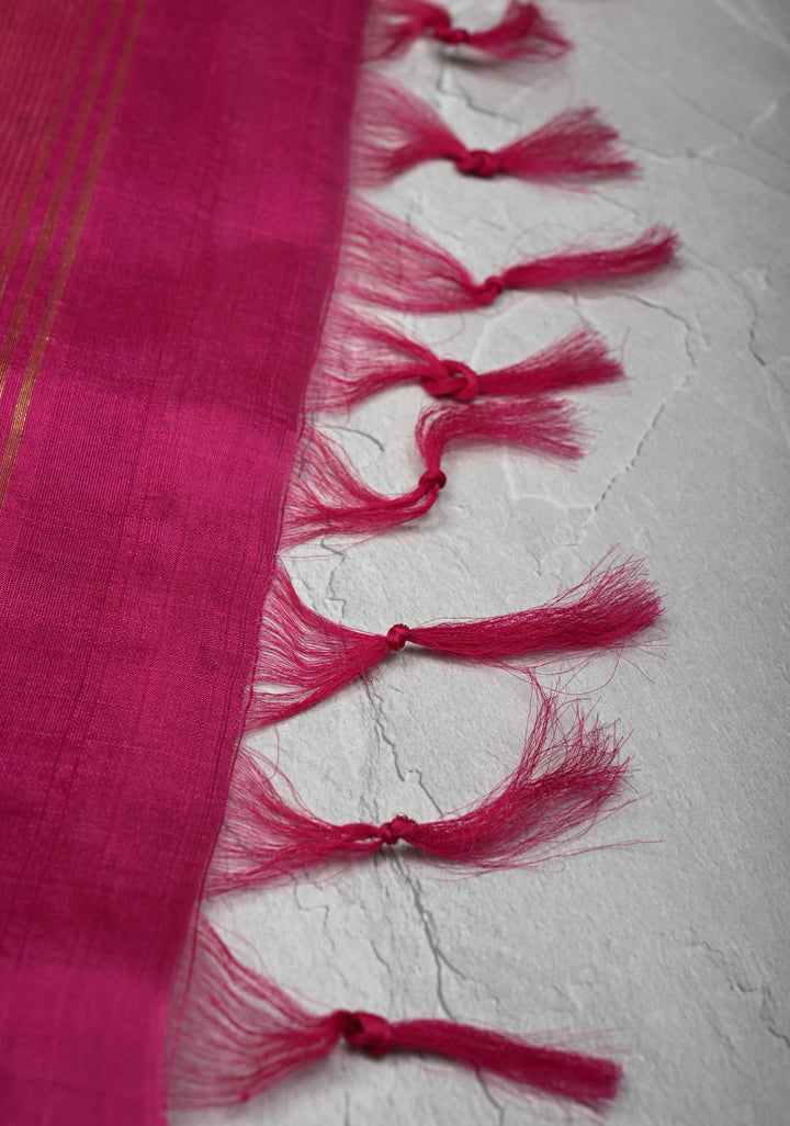 Warm Purple Pure Raw Silk Saree with Tissue Zari Border and Ikkat Pallu | SILK MARK CERTIFIED