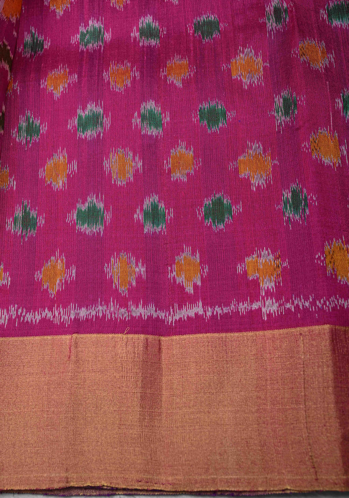 Warm Purple Pure Raw Silk Saree with Tissue Zari Border and Ikkat Pallu | SILK MARK CERTIFIED