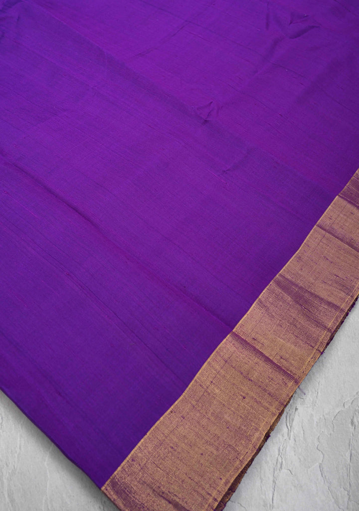 Warm Purple Pure Raw Silk Saree with Tissue Zari Border and Ikkat Pallu | SILK MARK CERTIFIED