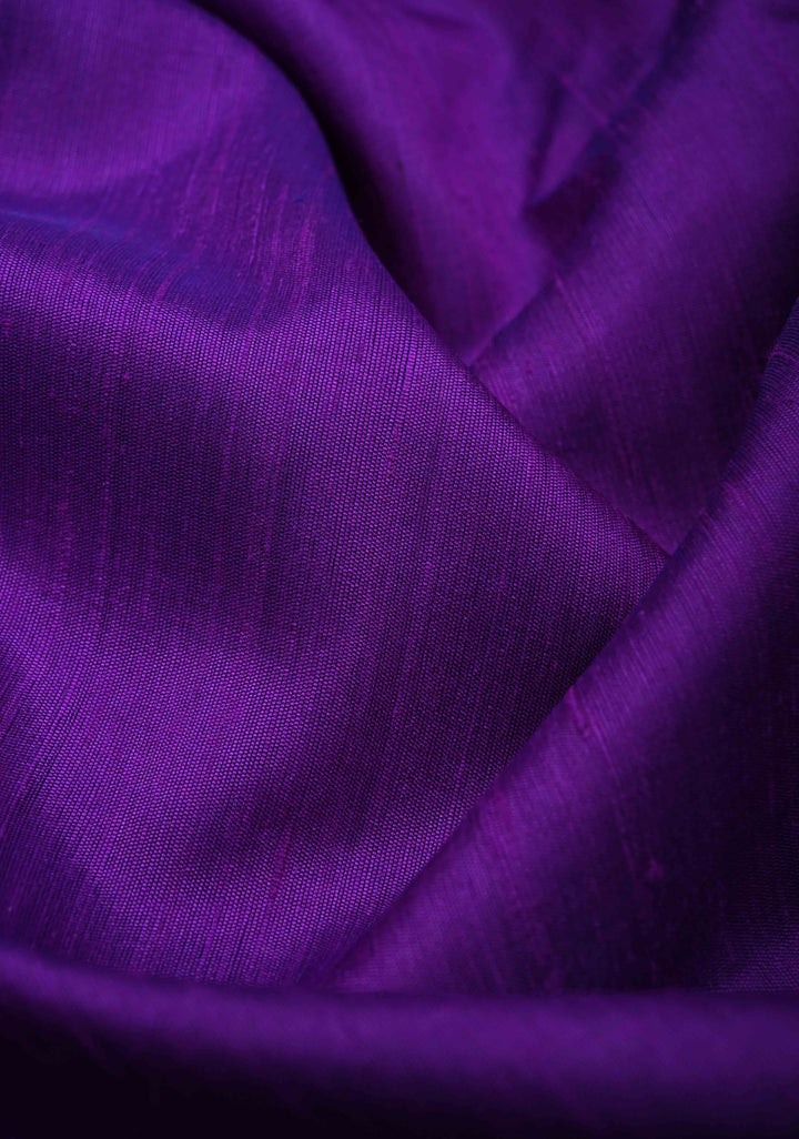 Warm Purple Pure Raw Silk Saree with Tissue Zari Border and Ikkat Pallu | SILK MARK CERTIFIED