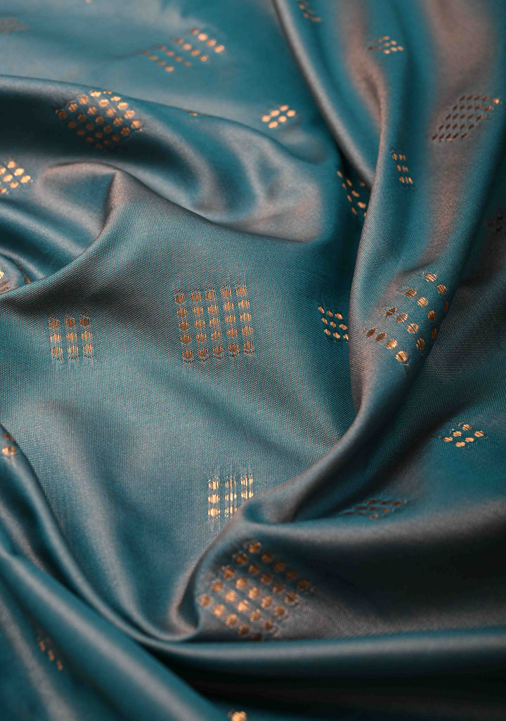 Teal Dual tone Kanchi Semi Silk Saree with Zari Buttas and Mandala Motifs on Minimal Zari Border