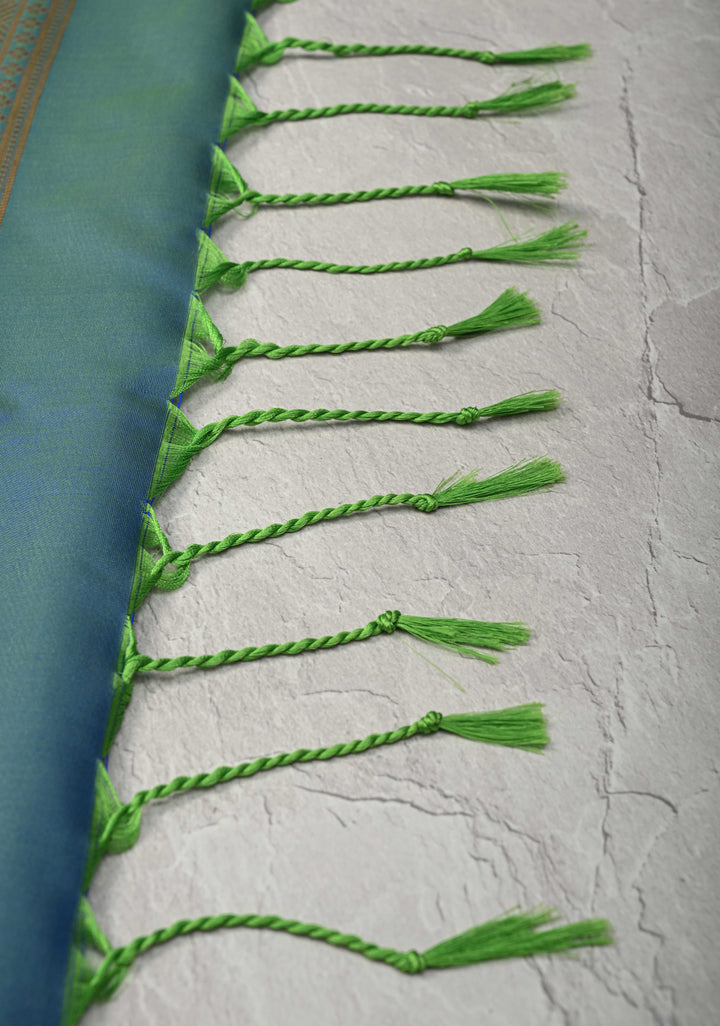 Green Dual tone Kanchi Semi Silk Saree with Zari Buttas and Mandala Motifs on Minimal Zari Border