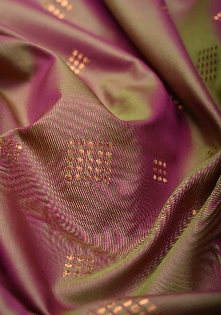 Green Dual tone Kanchi Semi Silk Saree with Zari Buttas and Mandala Motifs on Minimal Zari Border