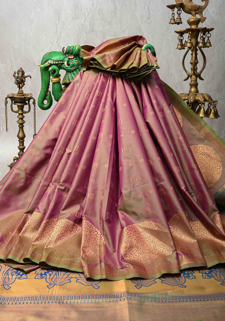 Green Dual tone Kanchi Semi Silk Saree with Zari Buttas and Mandala Motifs on Minimal Zari Border