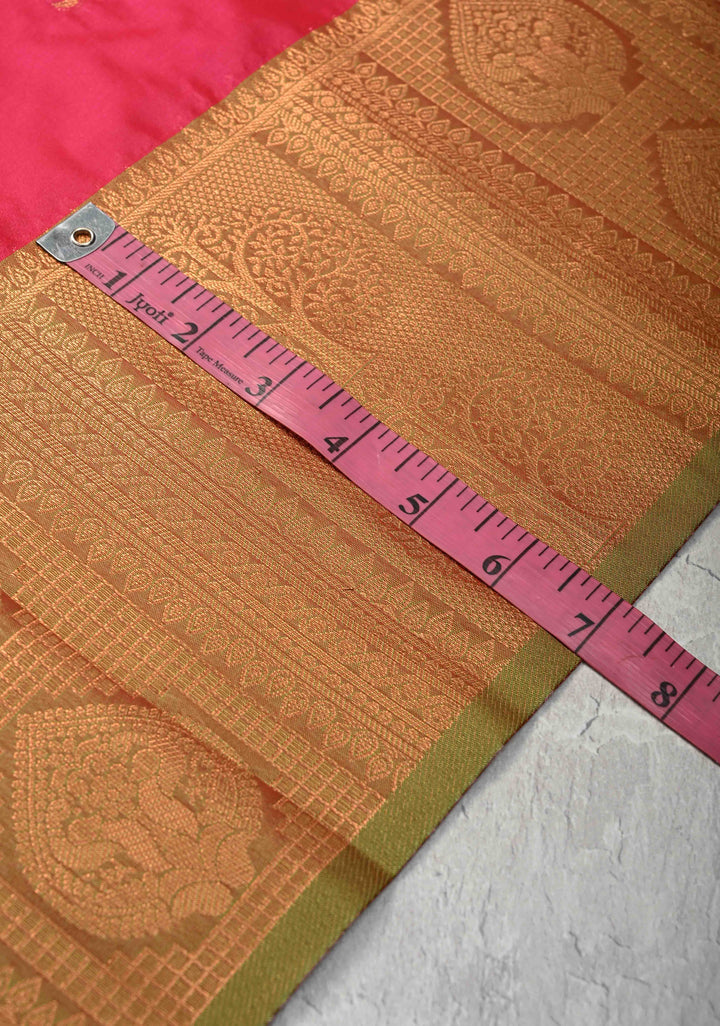Rani Pink Kanchi Semi Silk Saree with Peacock Buttas and Contrast Zari Border