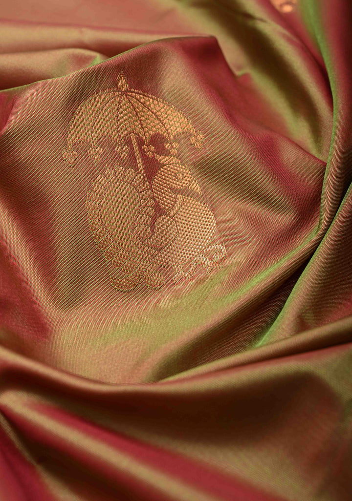 Green Dual tone Kanchi Semi Silk Saree with Peacock Buttas and Contrast Zari Border