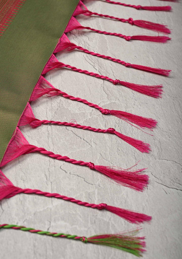 Magenta Kanchi Semi Silk Saree with Meenakari Floral Buttas and Zari Border