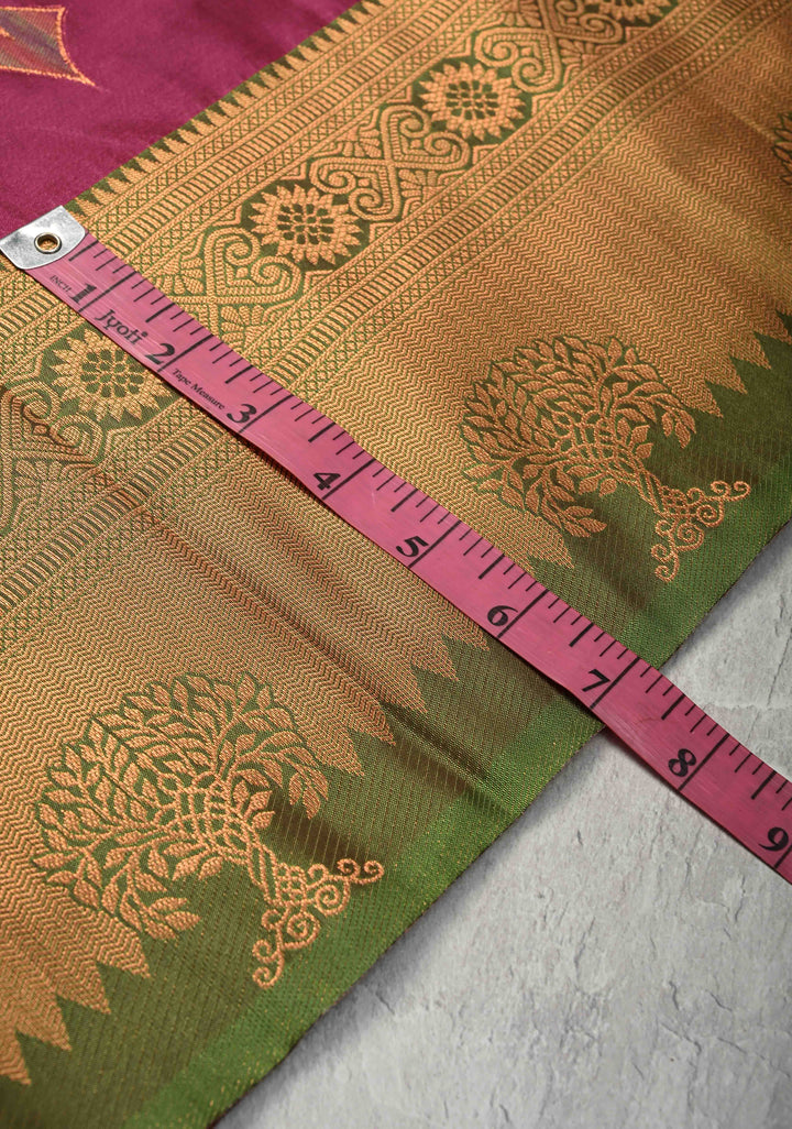 Magenta Kanchi Semi Silk Saree with Meenakari Floral Buttas and Zari Border