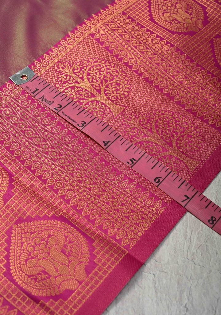 Green Dual tone Kanchi Semi Silk Saree with Peacock Buttas and Zari Border