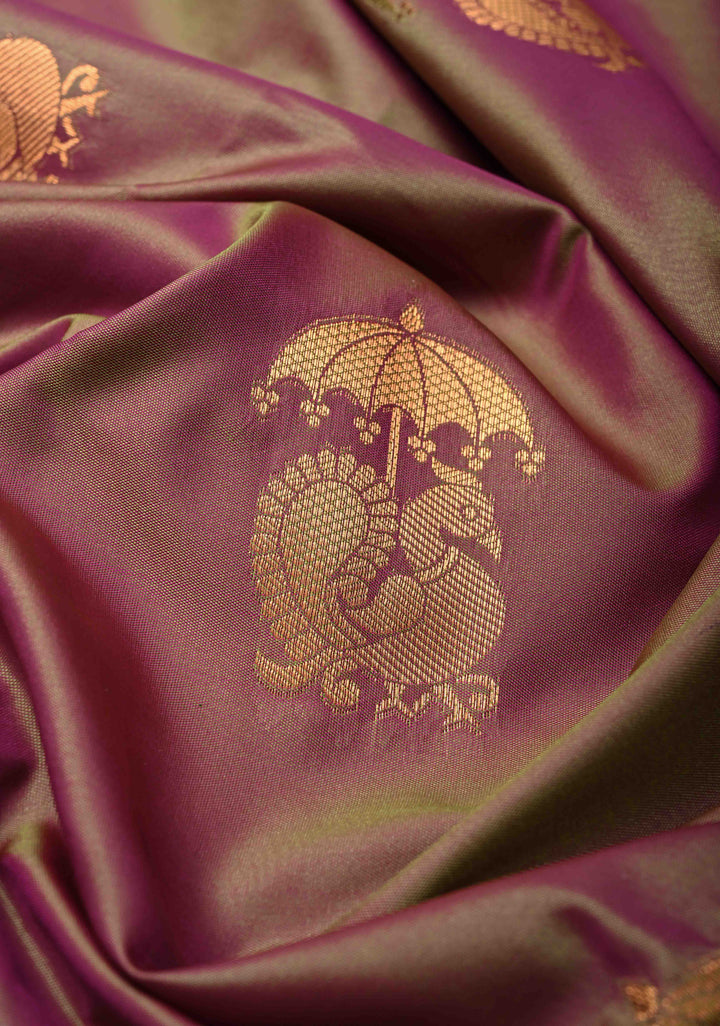 Green Dual tone Kanchi Semi Silk Saree with Peacock Buttas and Zari Border