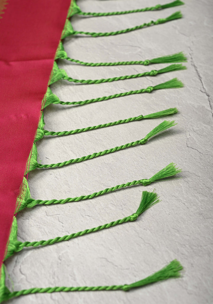 Green Pink Dual tone Kanchi Semi Silk Saree with Meenakari Floral Buttas and Zari Border