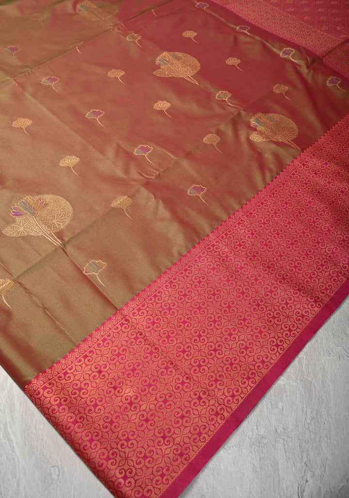Green Pink Dual tone Kanchi Semi Silk Saree with Meenakari Floral Buttas and Zari Border