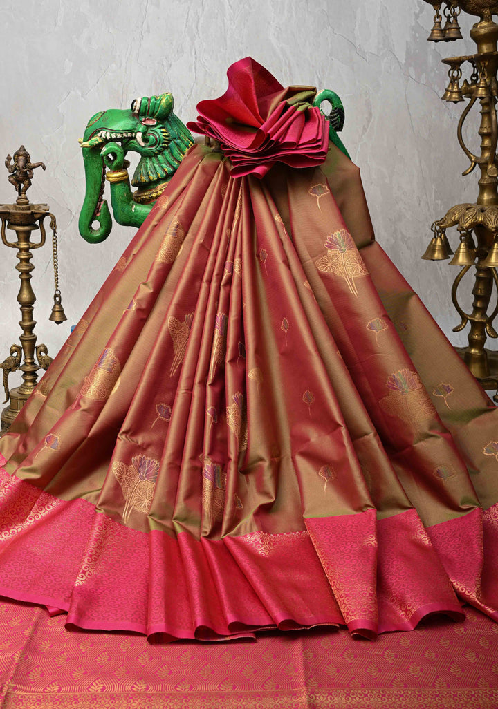 Green Pink Dual tone Kanchi Semi Silk Saree with Meenakari Floral Buttas and Zari Border