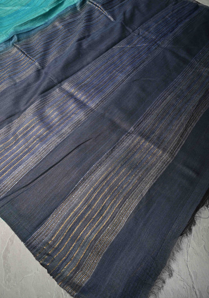 Turquoise Geecha Tussar Saree with woven sequins | SILK MARK CERTIFIED