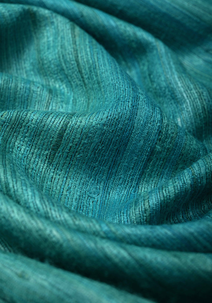 Turquoise Geecha Tussar Saree with woven sequins | SILK MARK CERTIFIED