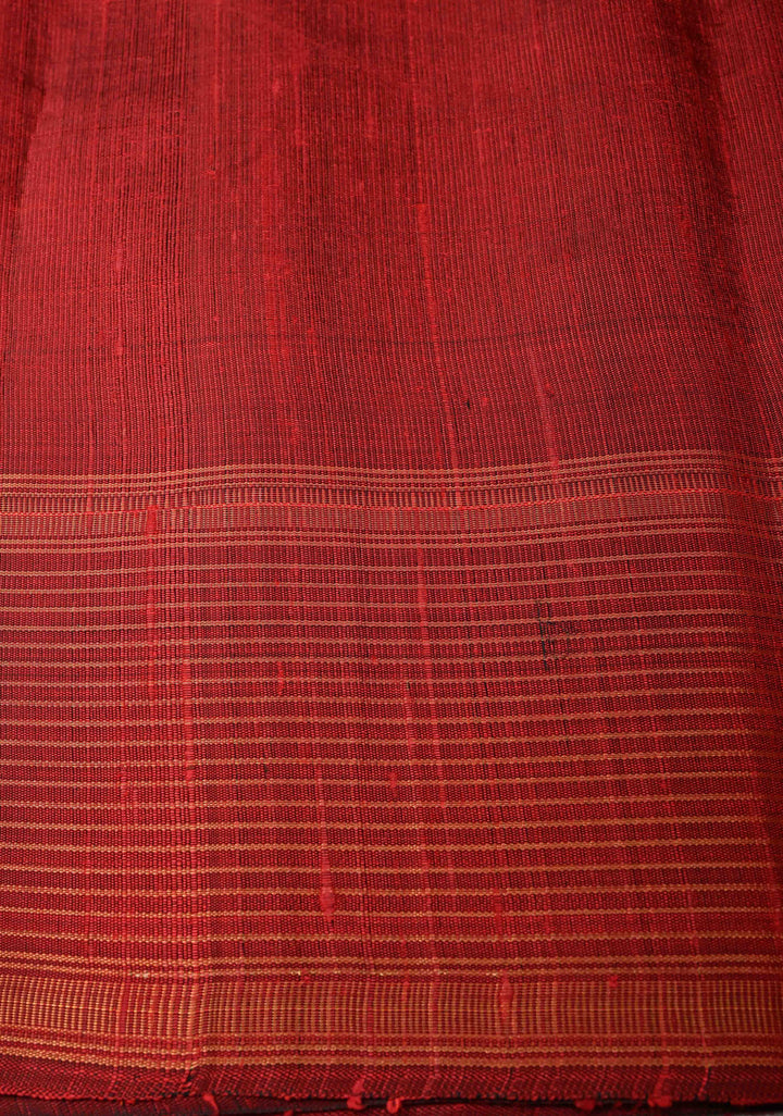 Chhattisgarhi Raw Silk in Ochre and Maroon Handloom Saree with zari Checks and Pallu | SILK MARK CERTIFIED