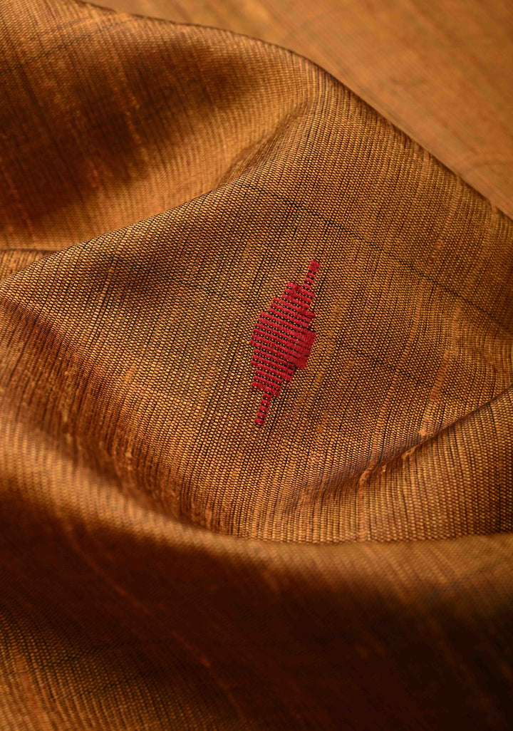 Chhattisgarhi Raw Silk in Ochre and Maroon Handloom Saree with zari Checks and Pallu | SILK MARK CERTIFIED