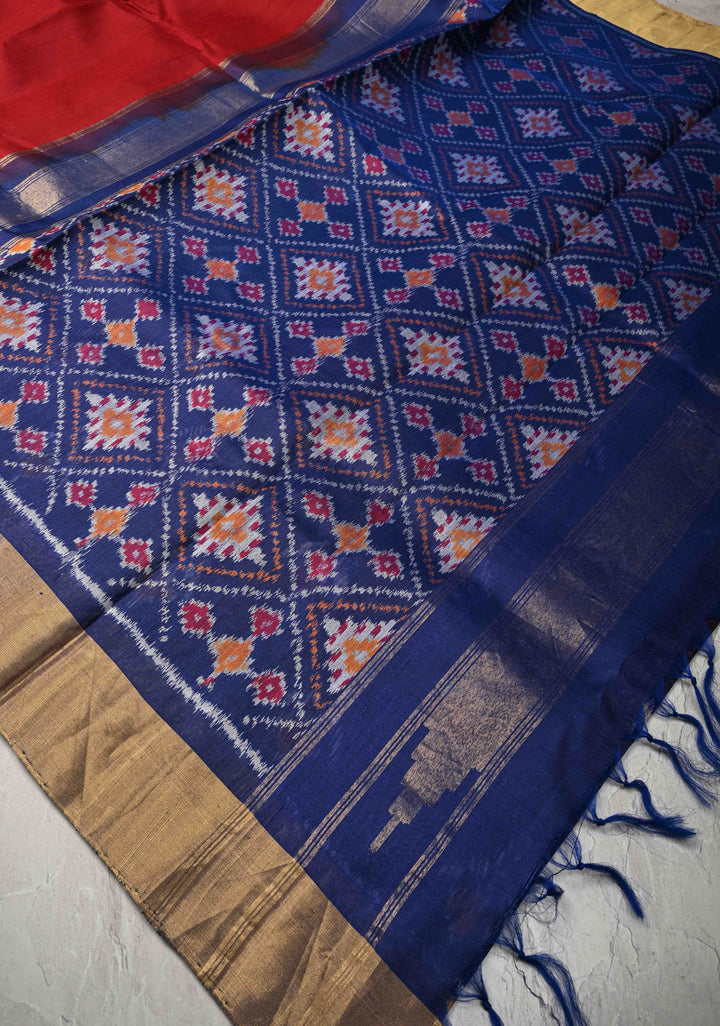 Maroon Pure Raw Silk Saree with Floral Embroidery and Ikkat Pallu and Blouse Piece | SILK MARK CERTIFIED