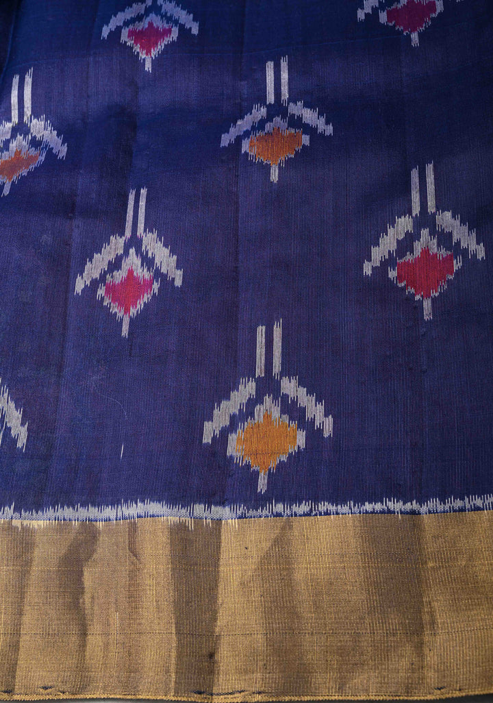 Maroon Pure Raw Silk Saree with Floral Embroidery and Ikkat Pallu and Blouse Piece | SILK MARK CERTIFIED