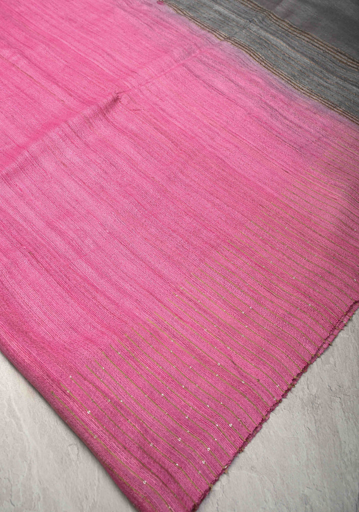 Pink Geecha Tussar Saree with woven sequins | SILK MARK CERTIFIED