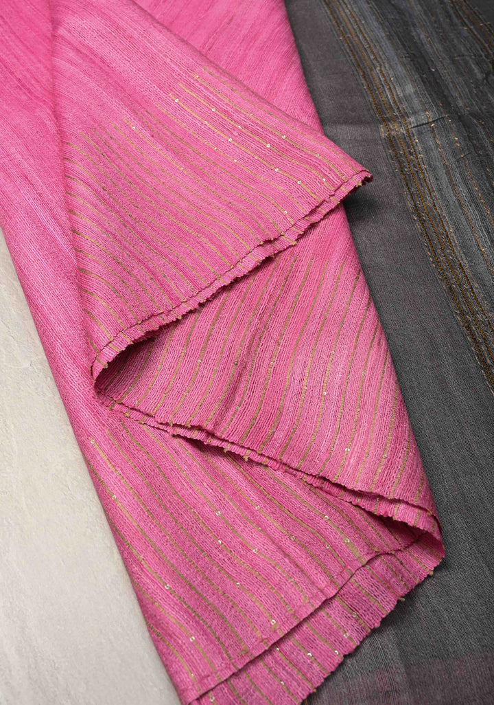Pink Geecha Tussar Saree with woven sequins | SILK MARK CERTIFIED