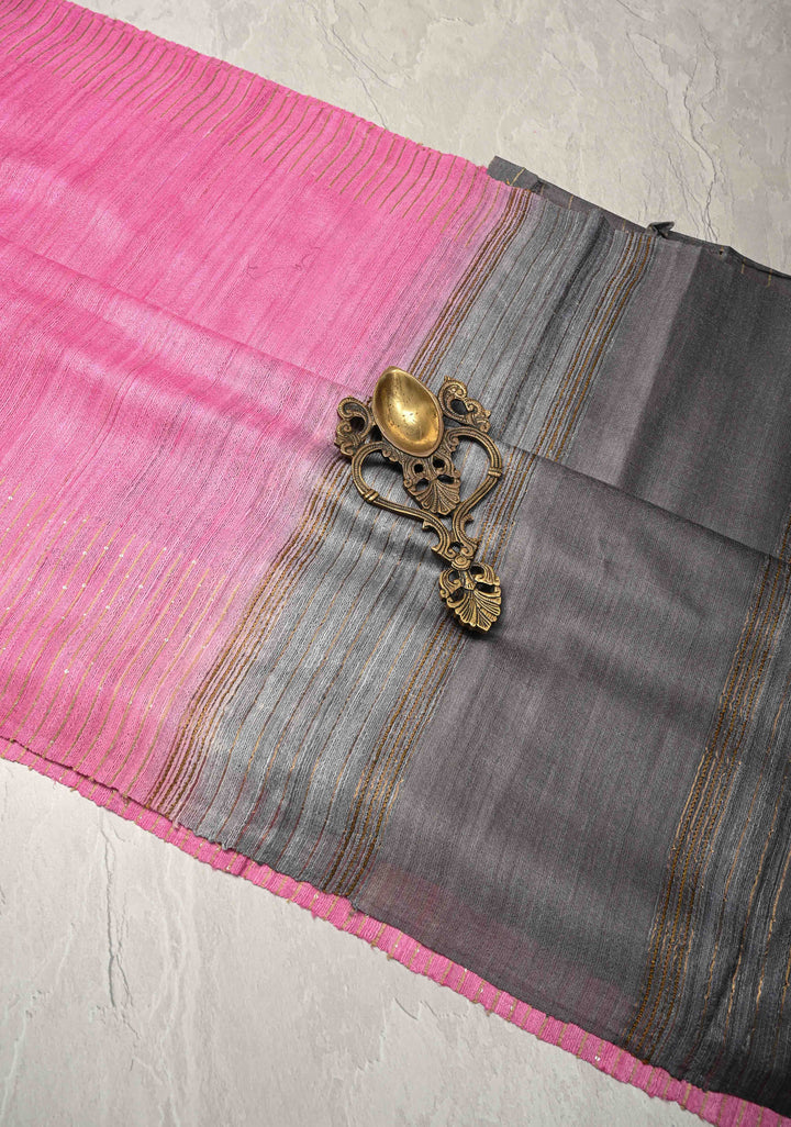 Pink Geecha Tussar Saree with woven sequins | SILK MARK CERTIFIED