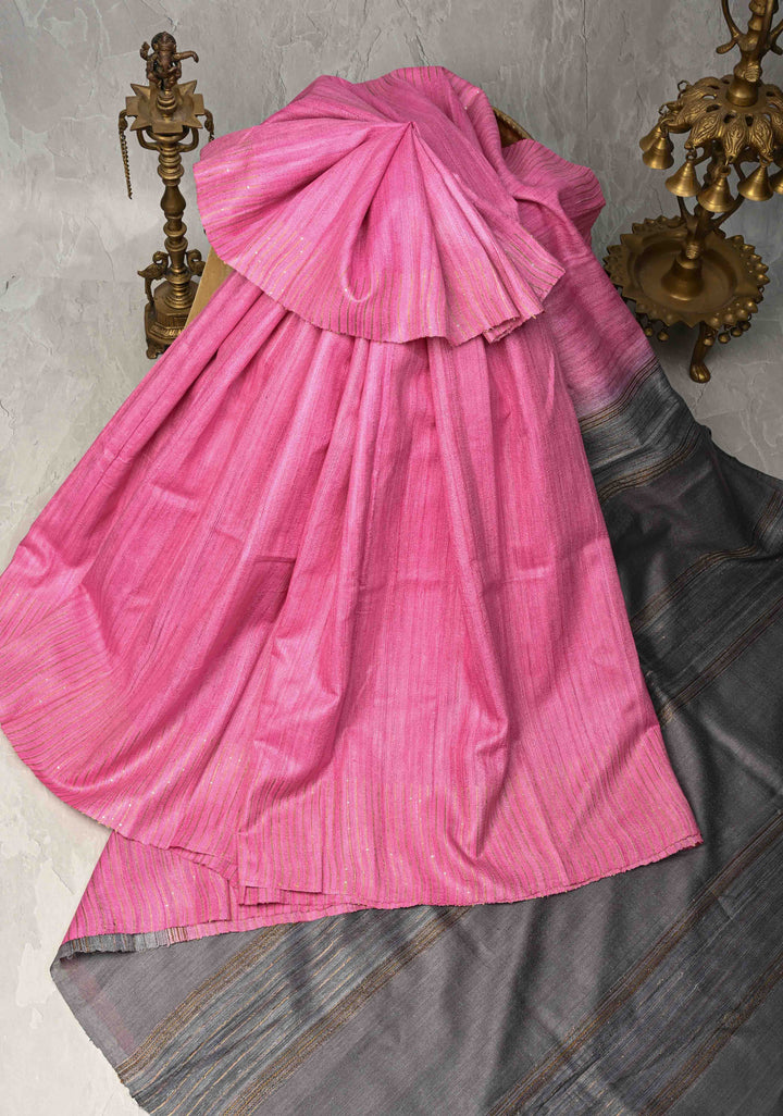 Pink Geecha Tussar Saree with woven sequins | SILK MARK CERTIFIED