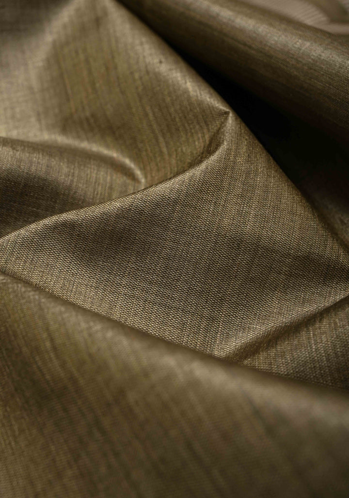 Wood Brown Tussar Silk saree with Vertical Resham Stripes on Border | SILK MARK CERTIFIED