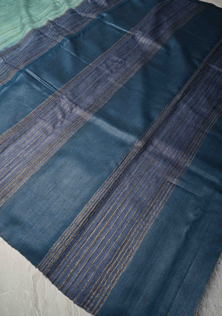 Teal Geecha Tussar Saree with woven sequins | SILK MARK CERTIFIED