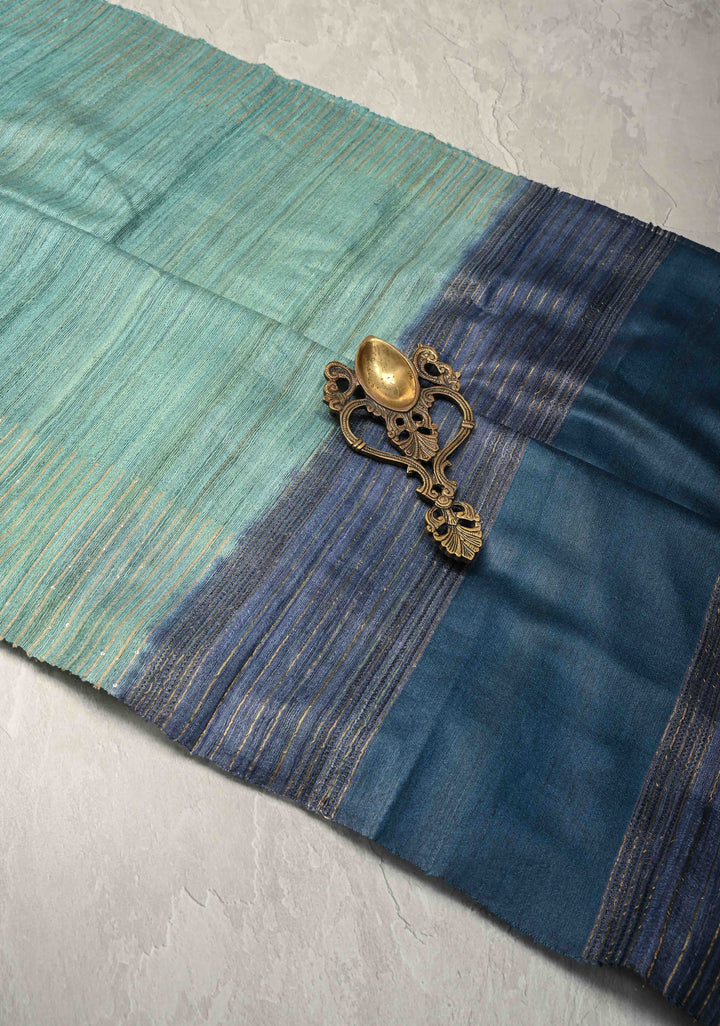 Teal Geecha Tussar Saree with woven sequins | SILK MARK CERTIFIED