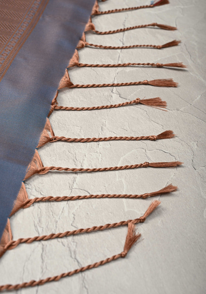 Rose Vale Kanchi Semi Silk Saree with Zari Buttas and Mandala Motifs on Border