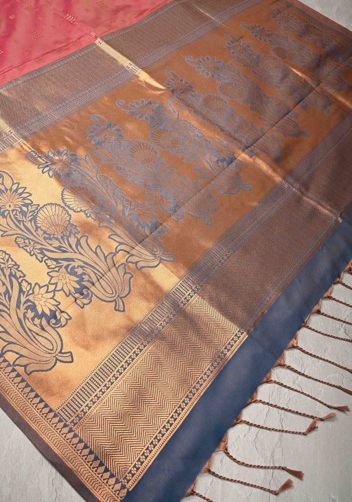 Rose Vale Kanchi Semi Silk Saree with Zari Buttas and Mandala Motifs on Border