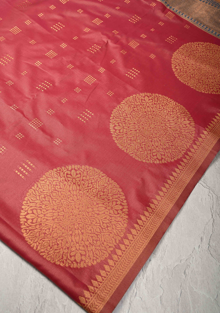 Rose Vale Kanchi Semi Silk Saree with Zari Buttas and Mandala Motifs on Border