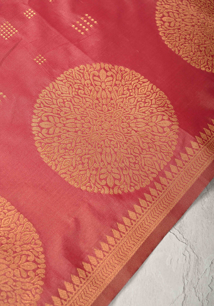 Rose Vale Kanchi Semi Silk Saree with Zari Buttas and Mandala Motifs on Border