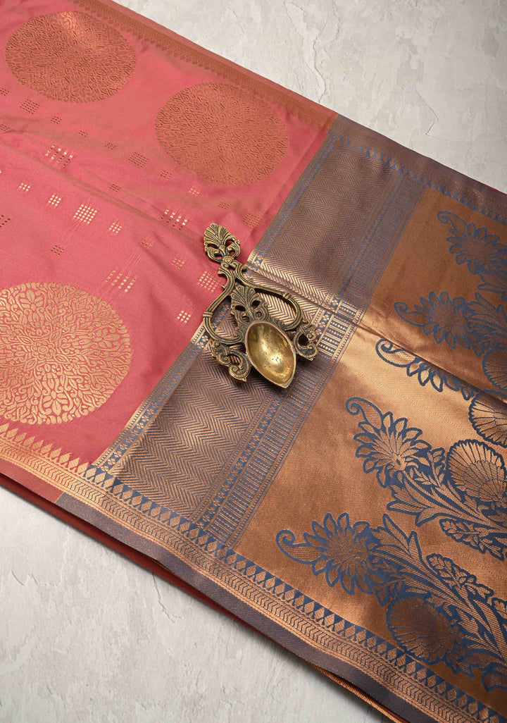 Rose Vale Kanchi Semi Silk Saree with Zari Buttas and Mandala Motifs on Border
