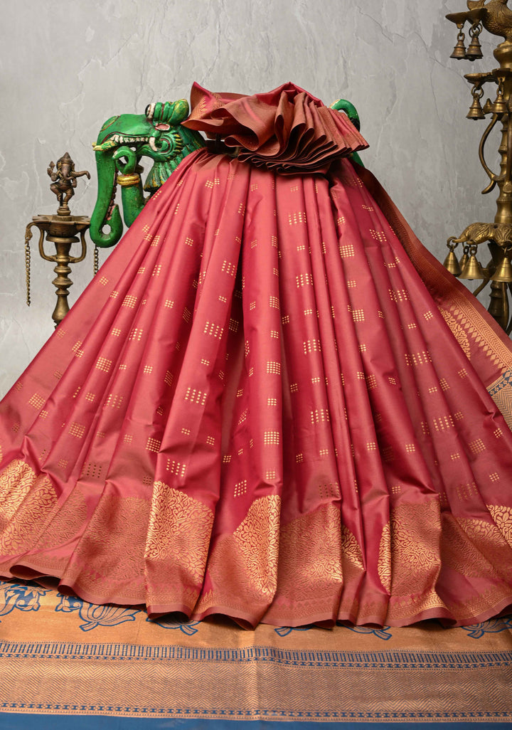 Rose Vale Kanchi Semi Silk Saree with Zari Buttas and Mandala Motifs on Border