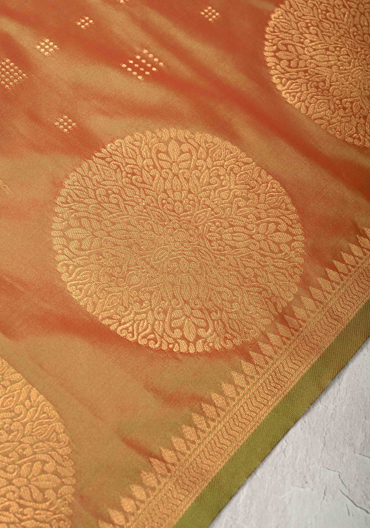 Green-Maroon Dual tone Kanchi Semi Silk Saree with Zari Buttas and Mandala Motifs on Border