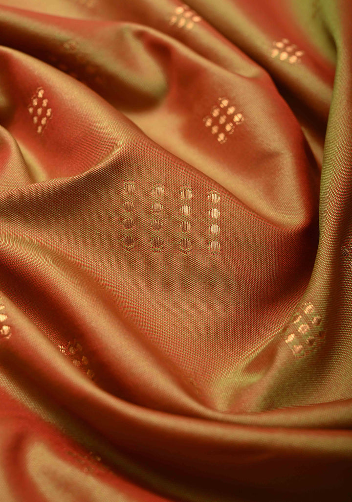 Green-Maroon Dual tone Kanchi Semi Silk Saree with Zari Buttas and Mandala Motifs on Border