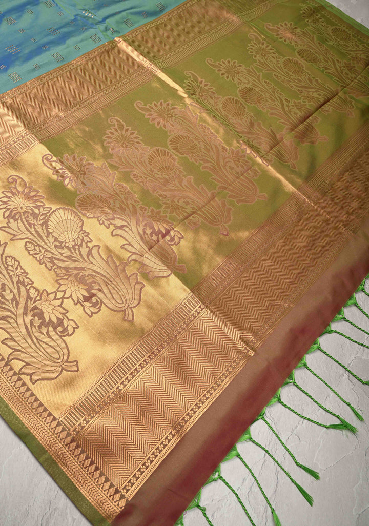 Blue Dual tone Kanchi Semi Silk Saree with Zari Buttas and Mandala Motifs on Border