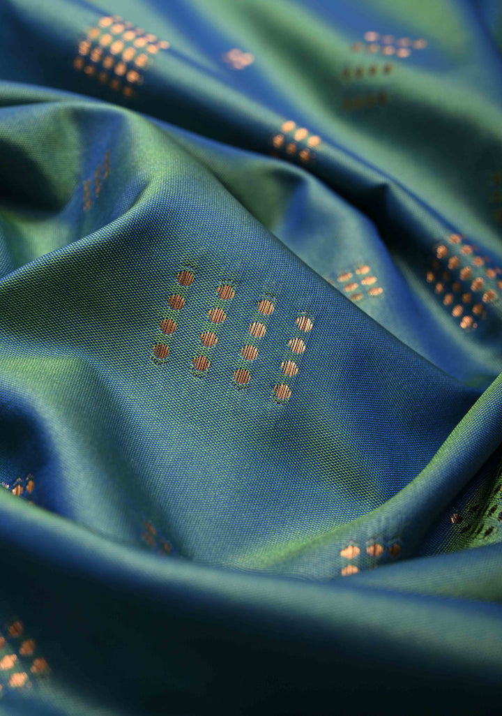 Blue Dual tone Kanchi Semi Silk Saree with Zari Buttas and Mandala Motifs on Border